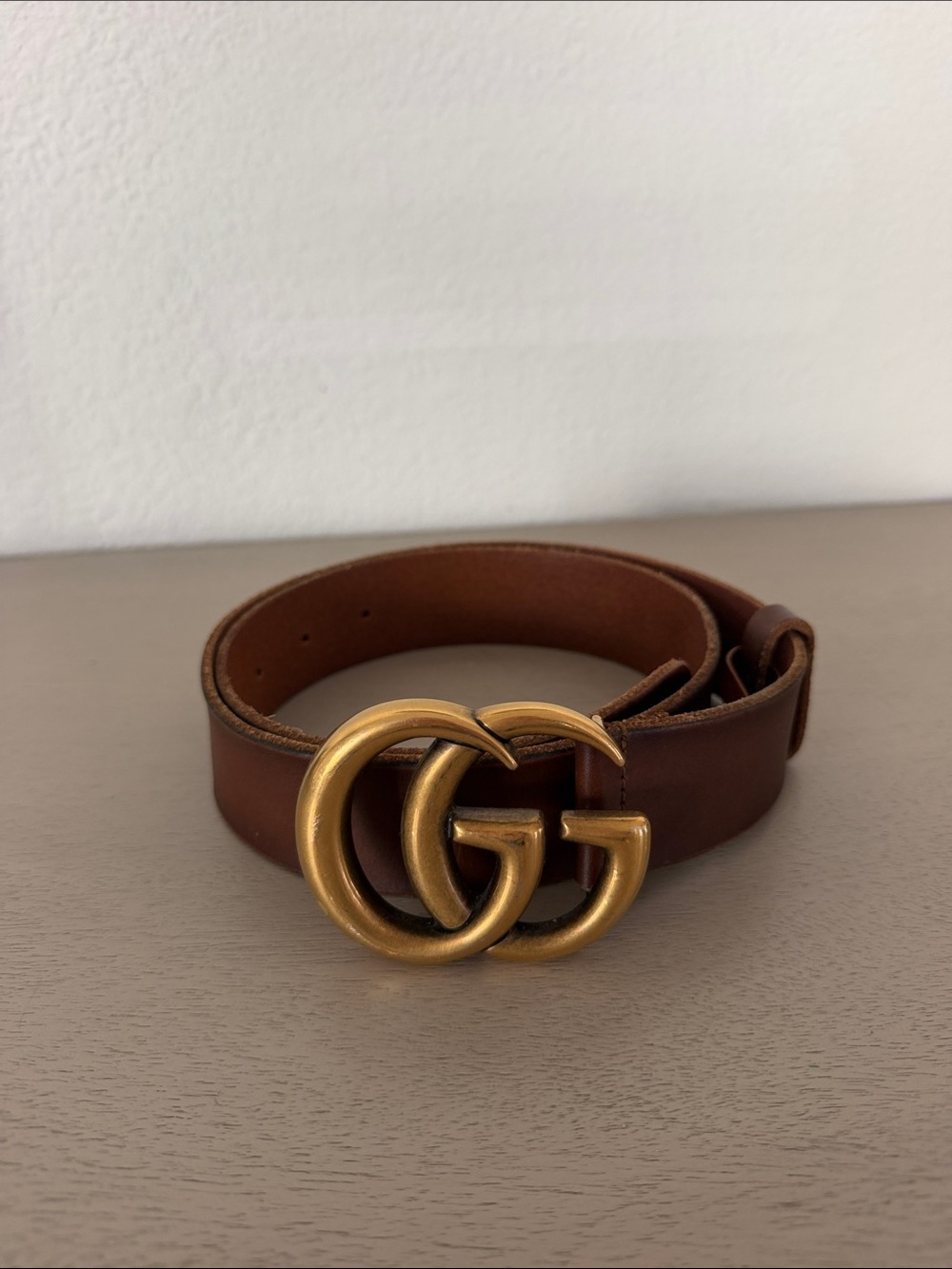 Gucci brown leather belt with gold double-G buckle